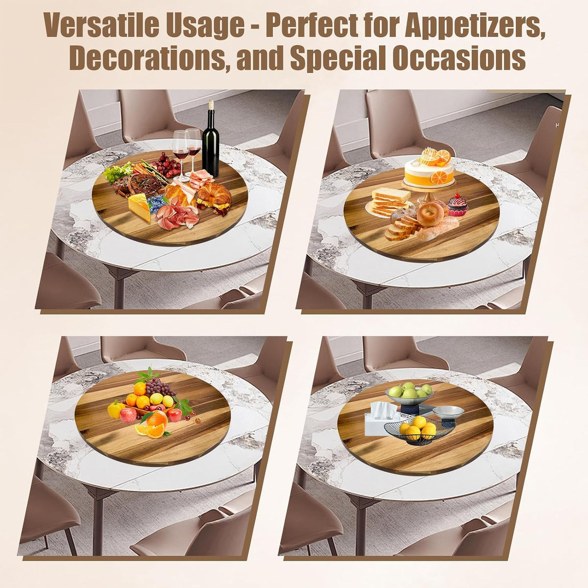 20'' Acacia Wooden Lazy Susan for Table Top,Large Lazy Susan for Dini...