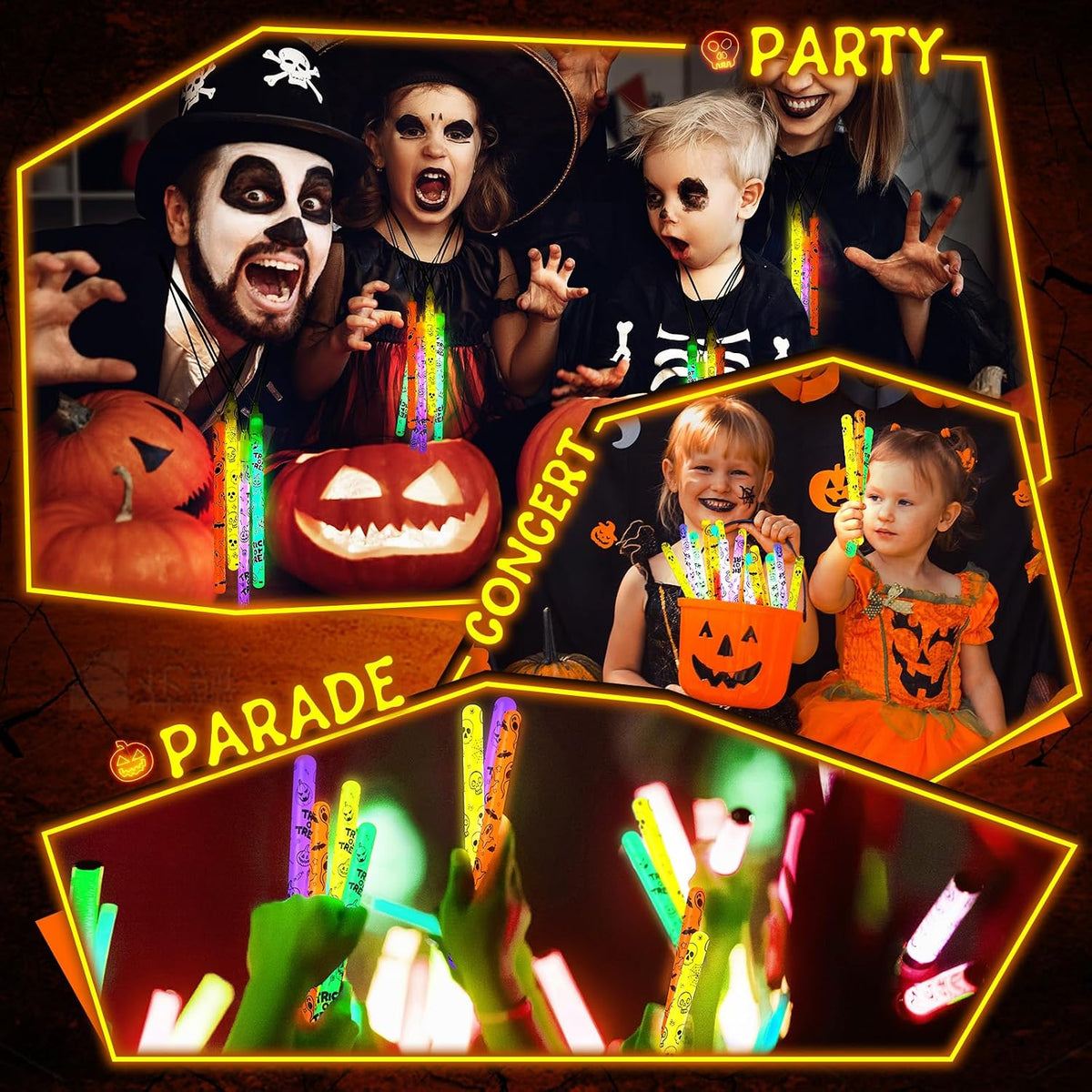 Lewtemi 96 Pcs Halloween Glow Sticks Bulk, Hanging Glow Wands Party Favors