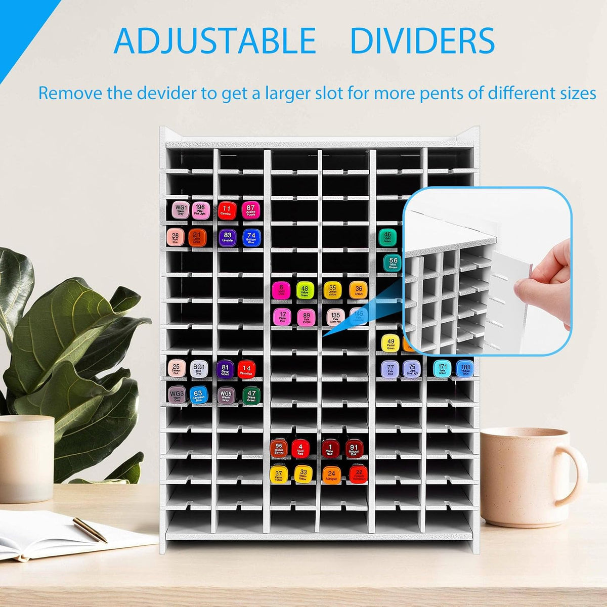 Marker Organizer for Desk,180 Slots Marker Storage with Divider