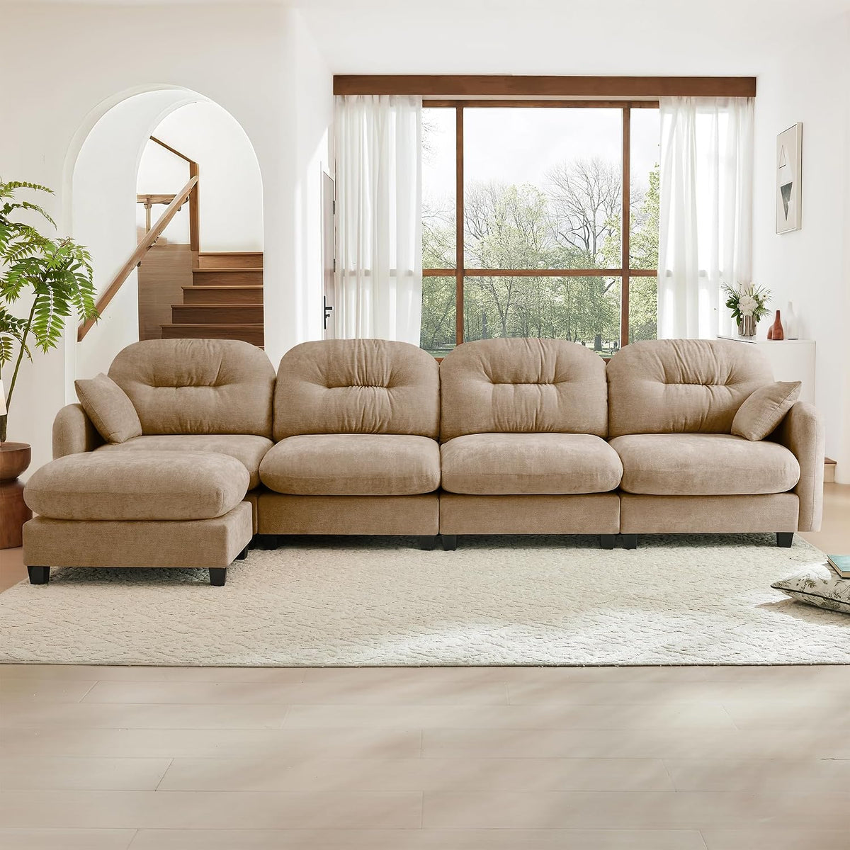 KEIKI 140" L-Shaped Oversized Chenille Modular Sectional Sofa with 1 Ott...