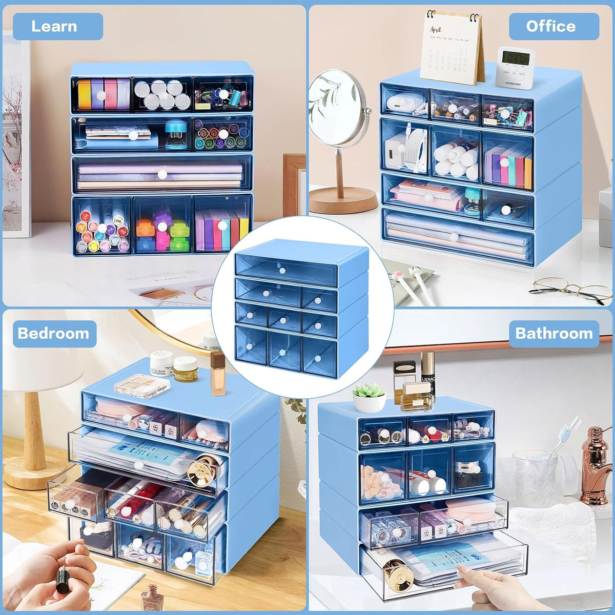 Desk Storage Organizer with 9 Drawers, 4 Tiers Stackable Desktop Craft Storag...