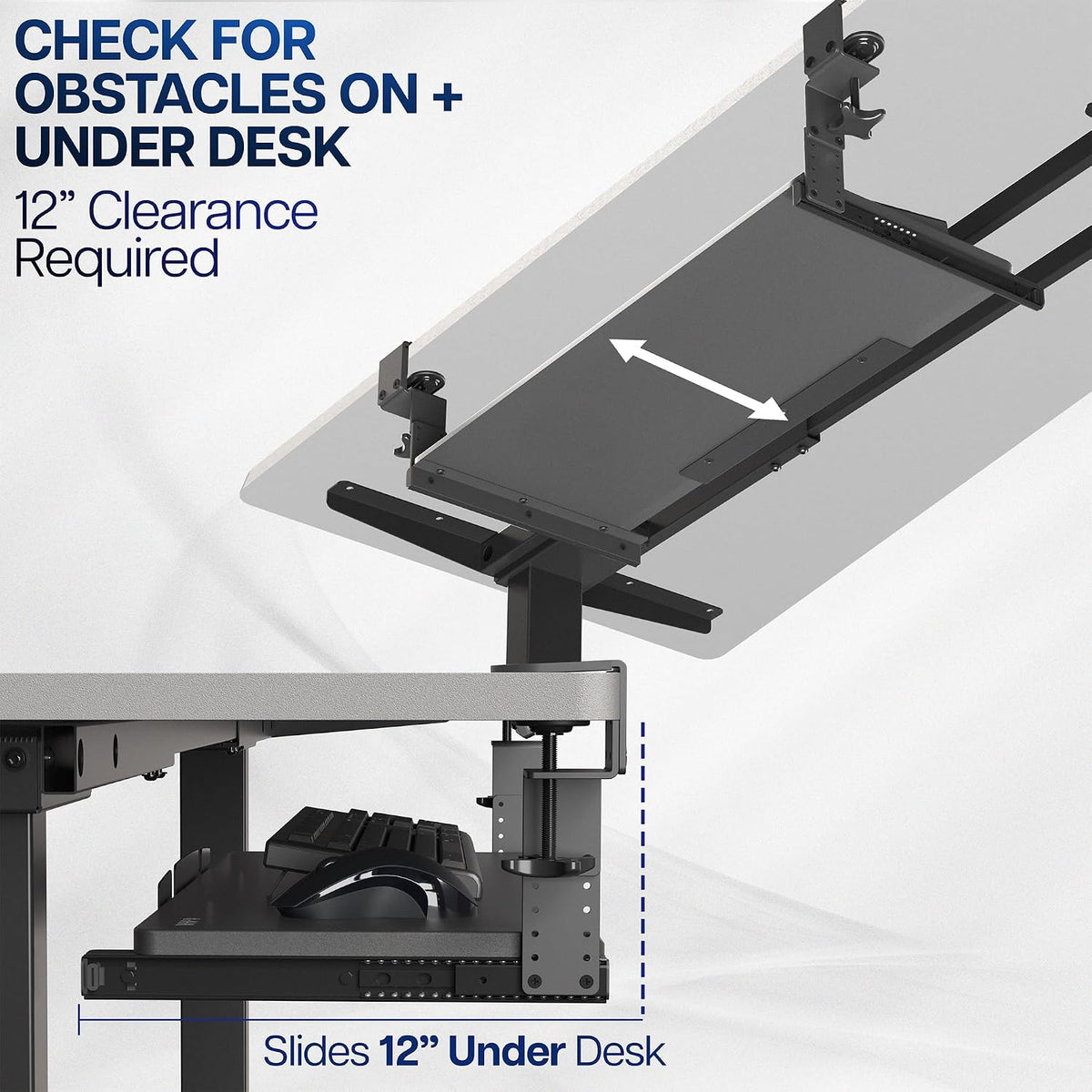 VIVO Black Clamp-on 27 x 11 in Adjustable Keyboard Tray, MOUNT-KB05HB