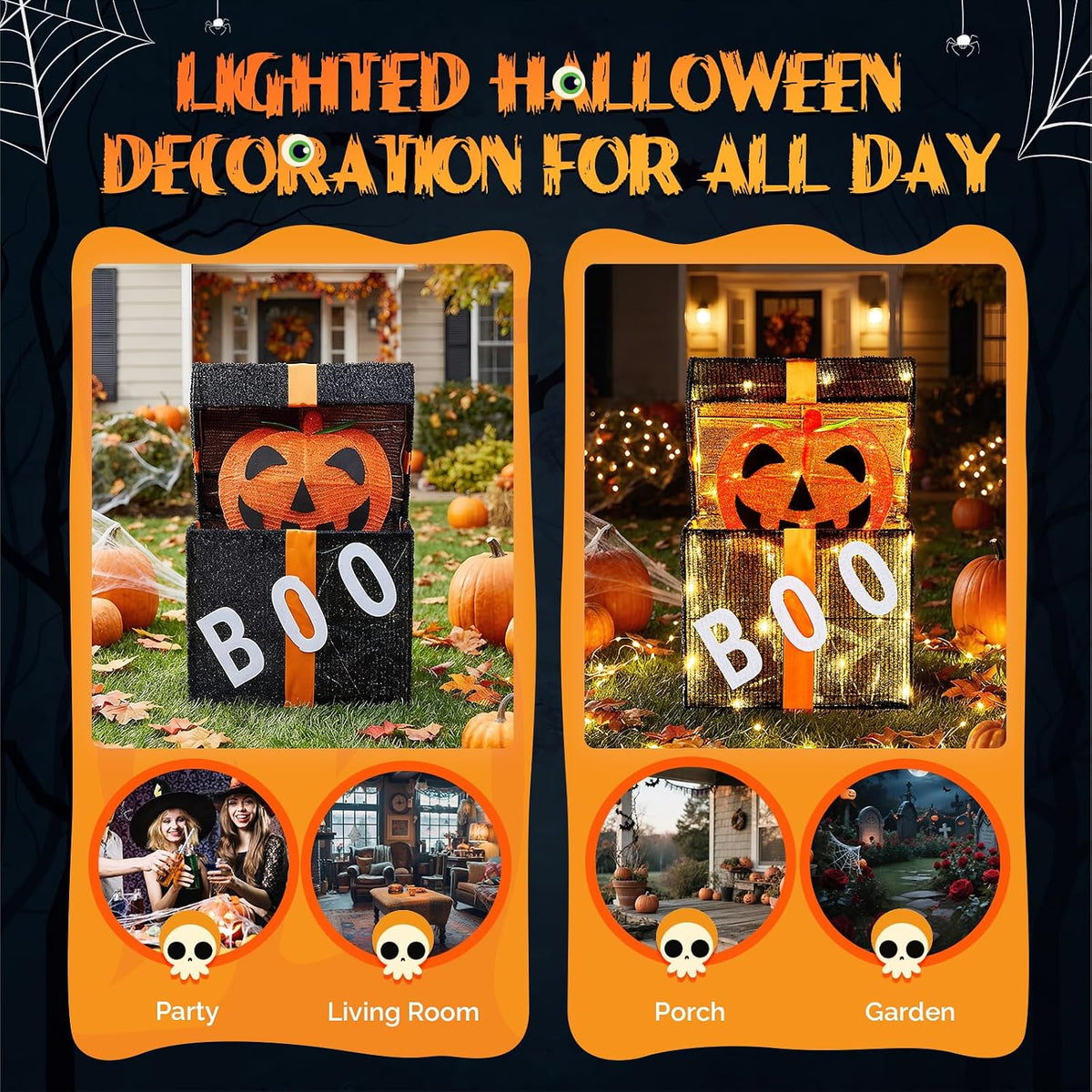 VINGLI Cute Halloween Decorations Outdoor, Animated Pumpkin Decorations Gift ...