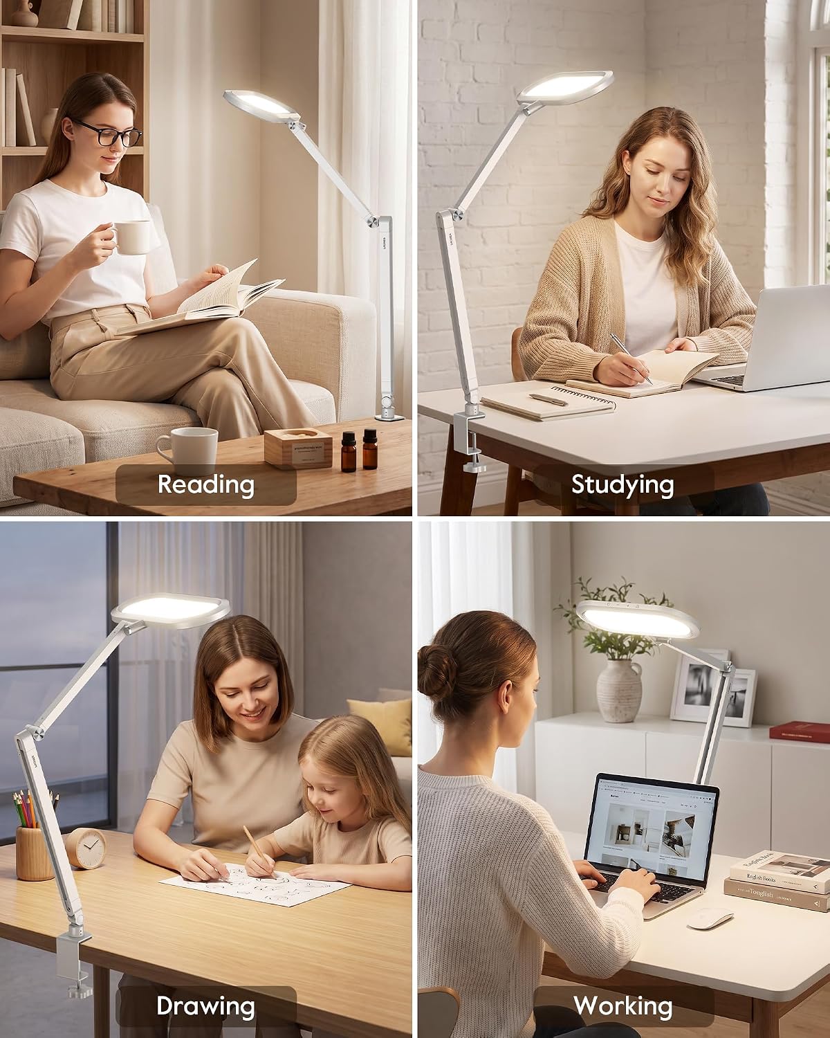 LitONES LED Desk Lamp with Clamp and Stepless Remote, Dual-Sided Soft Light