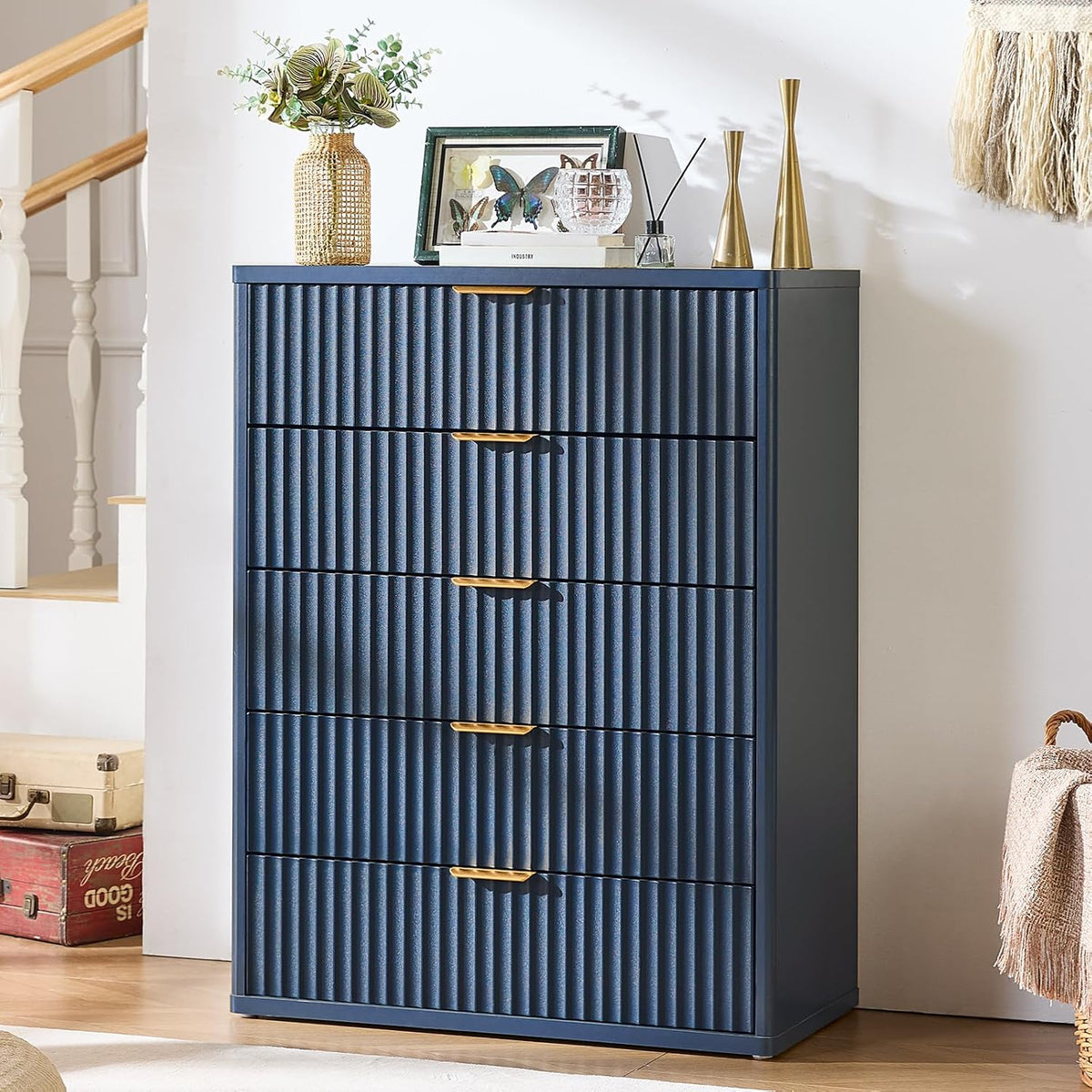 LEYAOYAO Fluted 5 Drawers Dresser for Bedroom, 41" Tall Modern Chest of ...