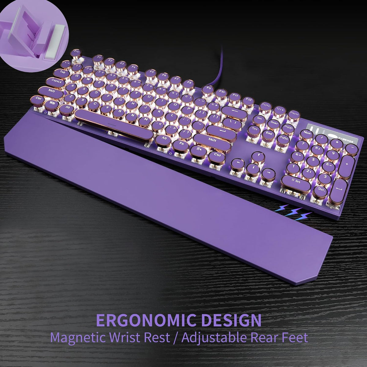 Camiysn Typewriter Style Mechanical Gaming Keyboard, Purple Retro Punk Gaming...