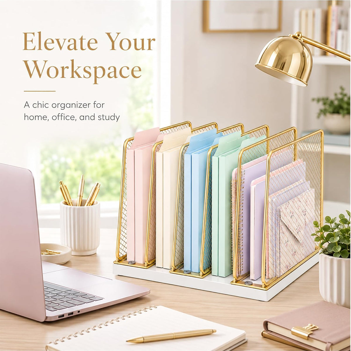 OPNICE Desk File Organizer, Mail Organizer, Large, Gold