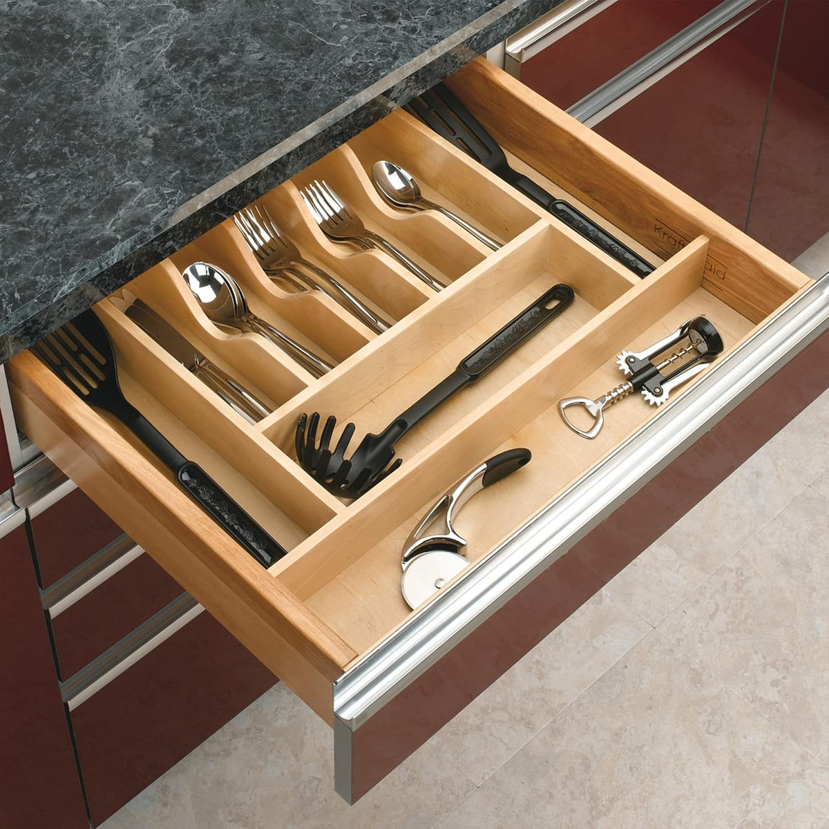 Rev-A-Shelf Trim-to-Custom-Fit Wooden Silverware Drawer Divider Organizer