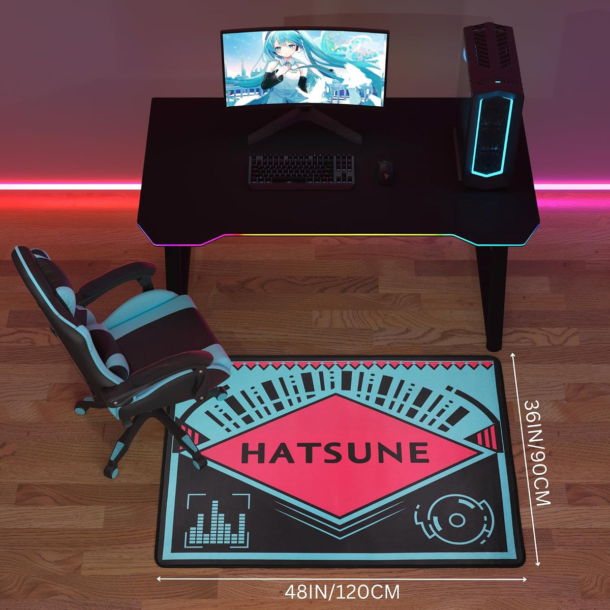 Non-Slip Floor Chair Mat for Hatsune Miku Inspired Design, 35" × 47"