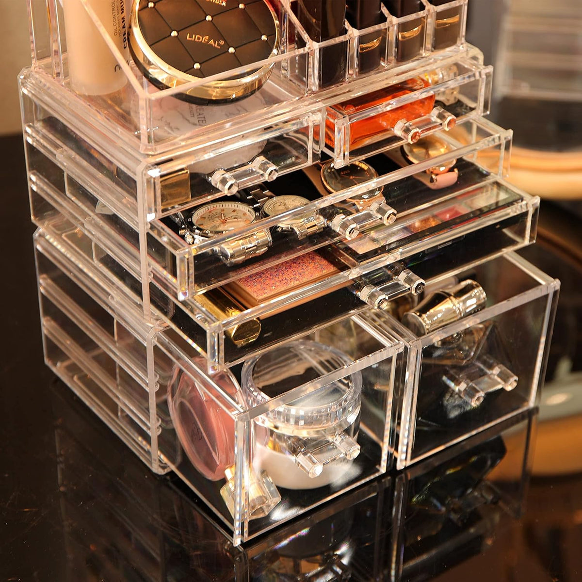 Cq acrylic 3 Pack Clear Make Up Organizers for Vanity,Stackable 6 Drawers Mak...