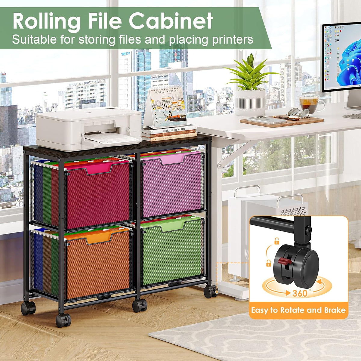 Sbanmao 4 Drawer Lateral File Cabinet, Mobile Filing Cabinet, Printer Stand w...