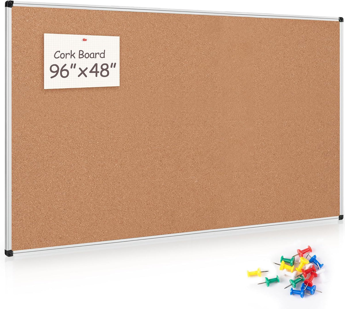 Large Cork Bulletin Board 96" X 48", Silver Aluminum Framed Corkboa...