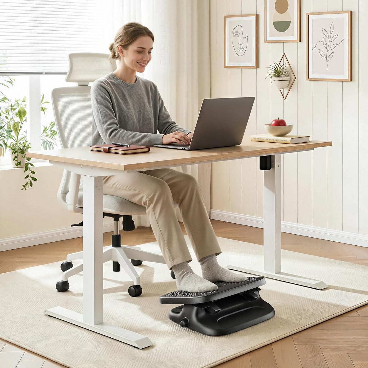 PEGZONE Foot Rest Under Desk with Massage, Ergonomic Stepless Adjustable
