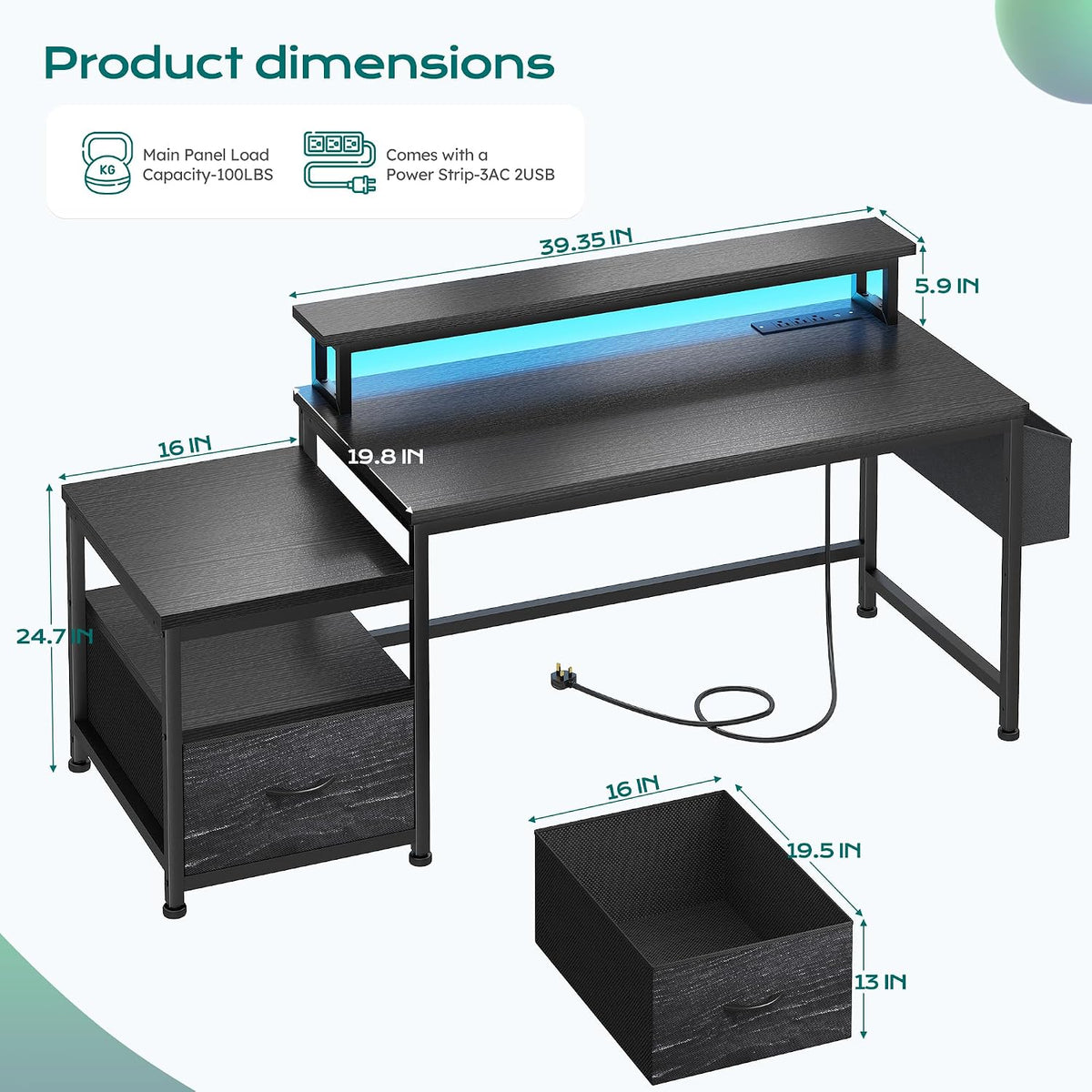 EnHomee 56.5" Office Desk with Drawers & Printer Space for Home Work...