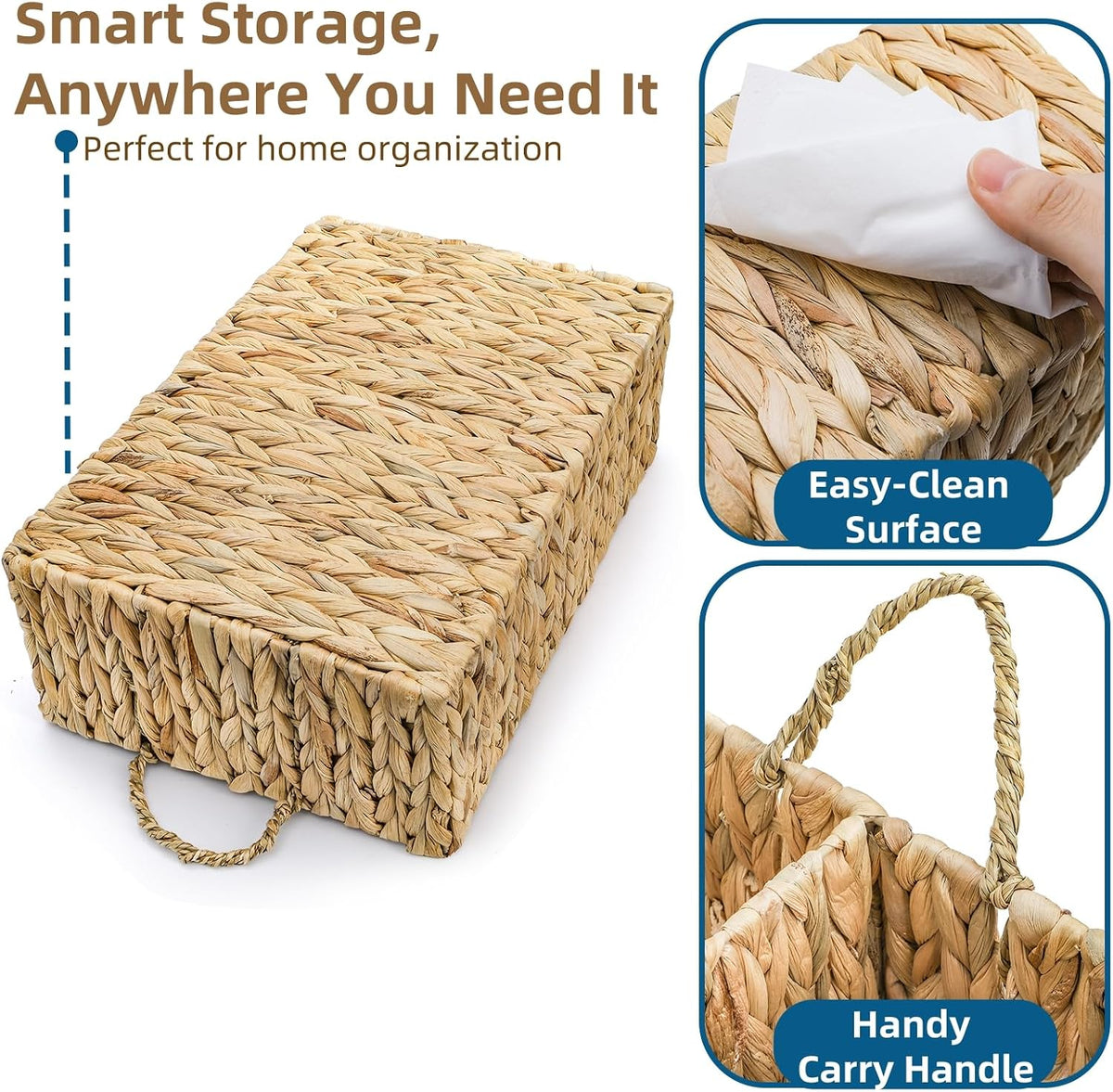 Divided Water Hyacinth Storage Basket, 4 Section Natural Wicker Storage Bin, ...
