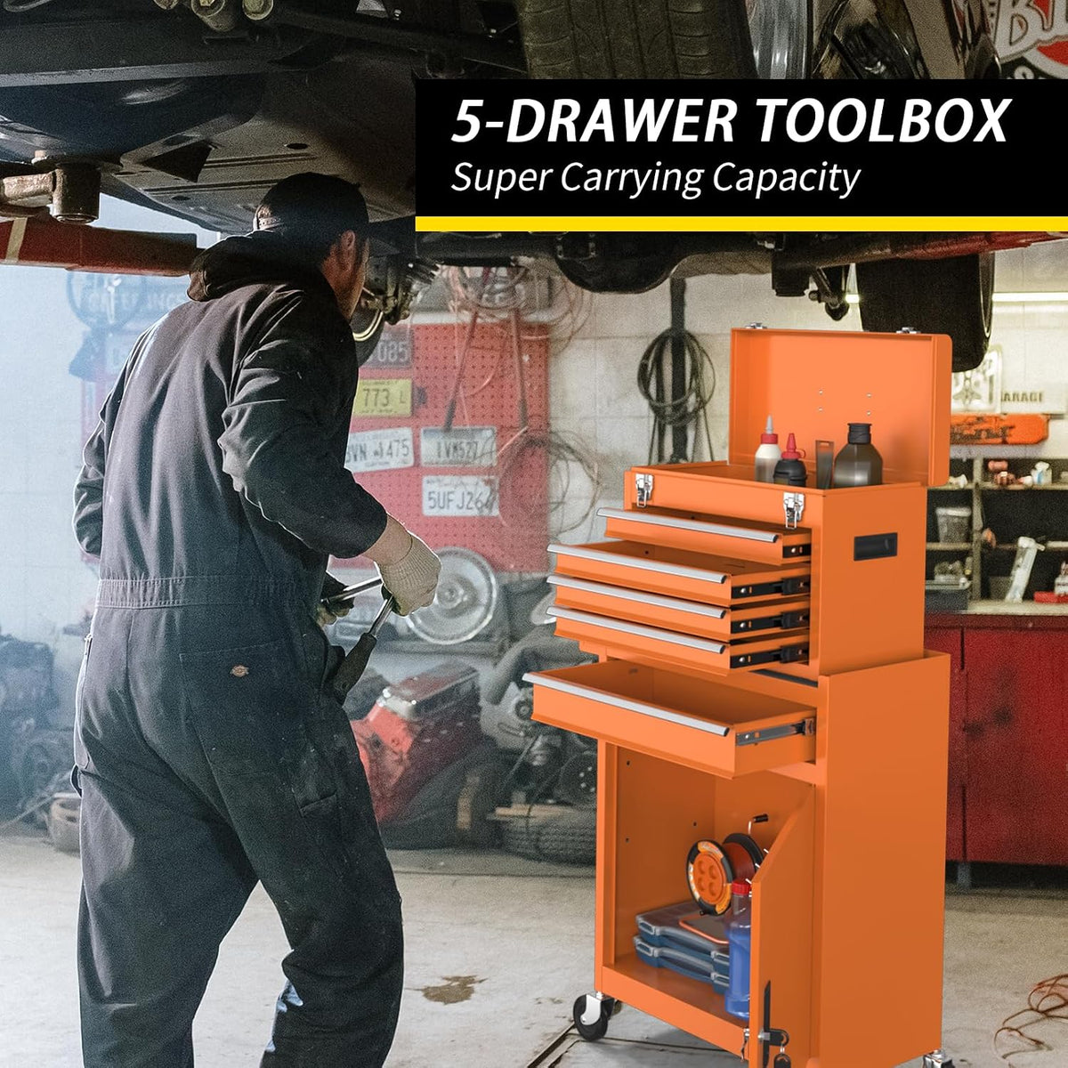 5 Drawer Rolling Tool Chest, Large Capacity Rolling Tool Box with Wheels, Loc...