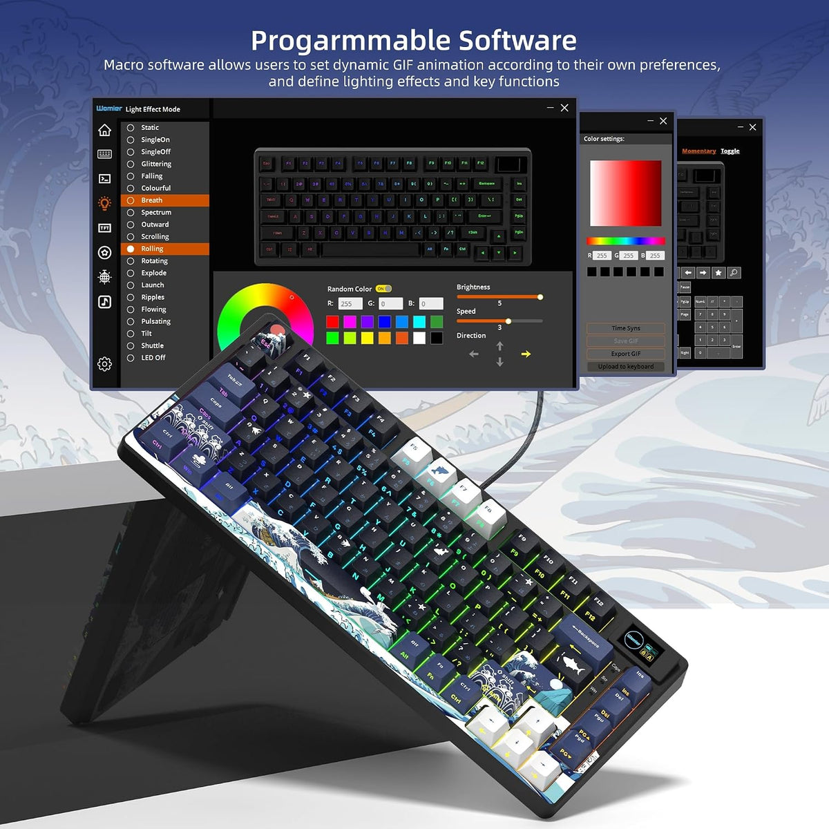 Womier SK80 75% Keyboard with Color Multimedia Display Gaming Keyboard