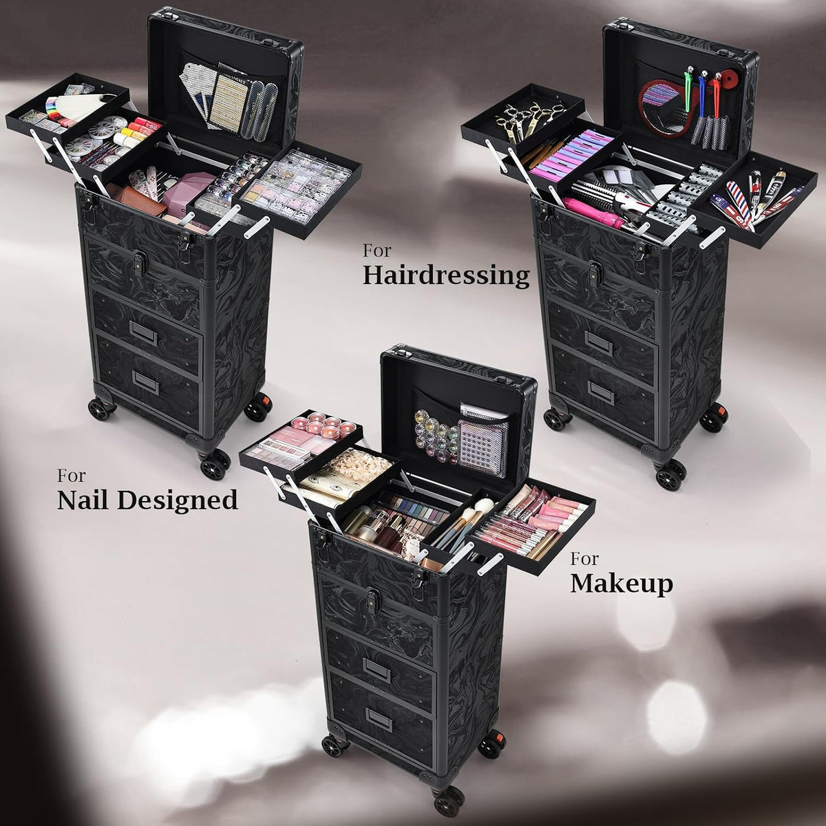 Stagiant Rolling Makeup Case with Drawers Cosmetology Case on Wheels 4 IN 1 M...