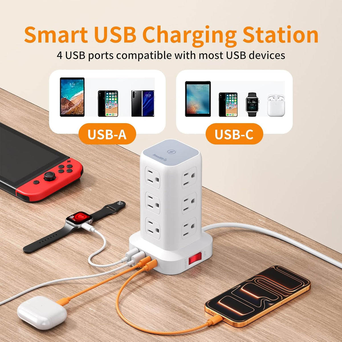 Extension Cord with Multiple Outlets, SMALLRT Power Strip Tower, Outlet Exten...