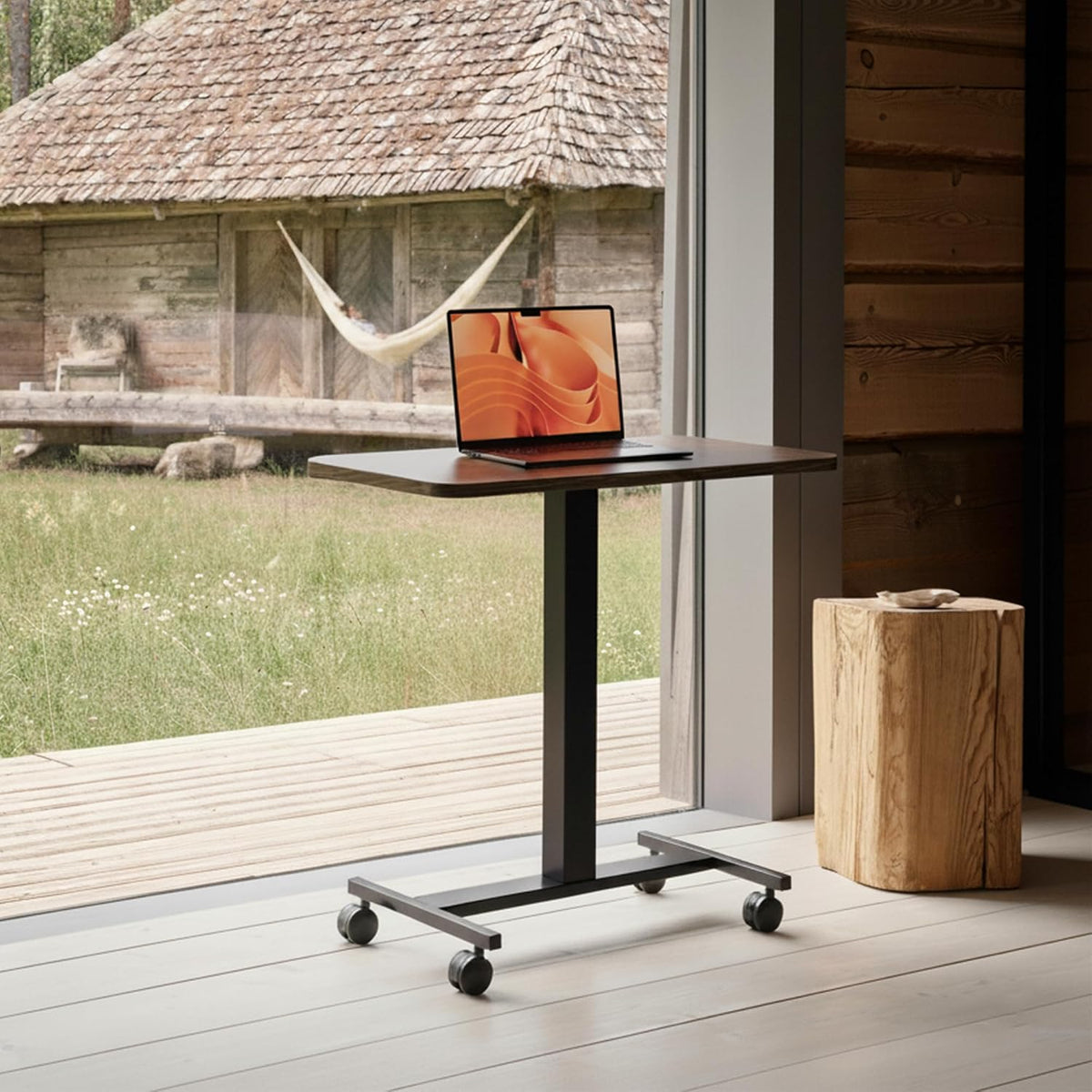 HUANUO Small Rolling Laptop Standing Desk, Height Adjustable Mobile T-Base De...