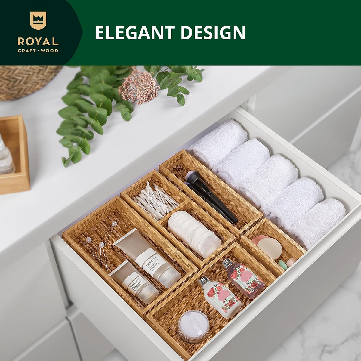 ROYAL CRAFT WOOD Premium Carbonized Bamboo Decorative Boxes - Drawer Organize...