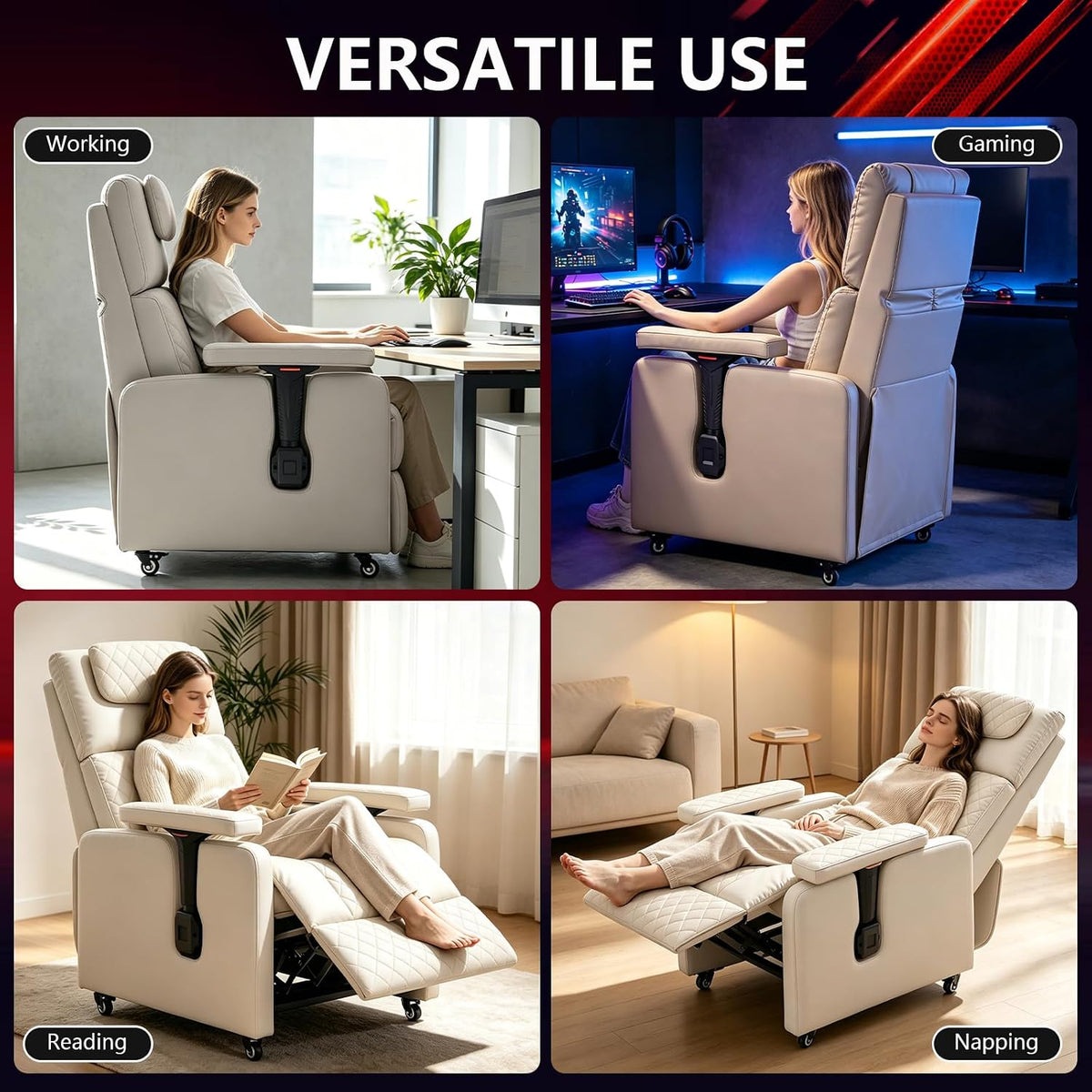Reclining Gaming Chair, Adjustable Armrest & Footrest, 300LBS