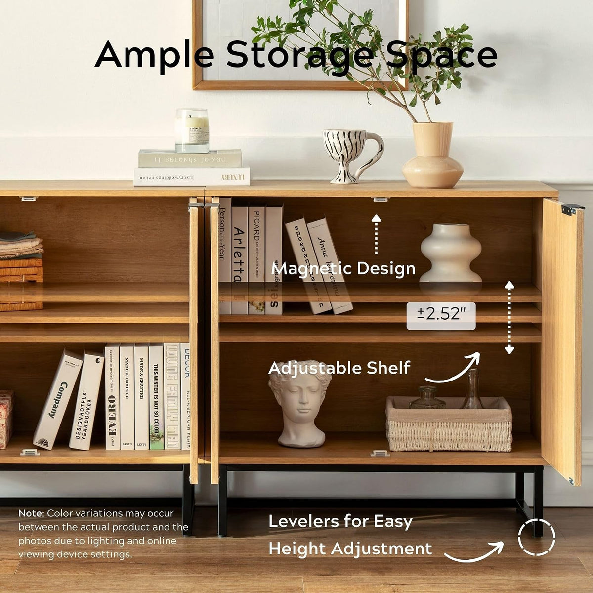 EYYTHUNG Fluted Storage Cabinets Set of 3, Sideboard Buffet Cabinets with Adj...