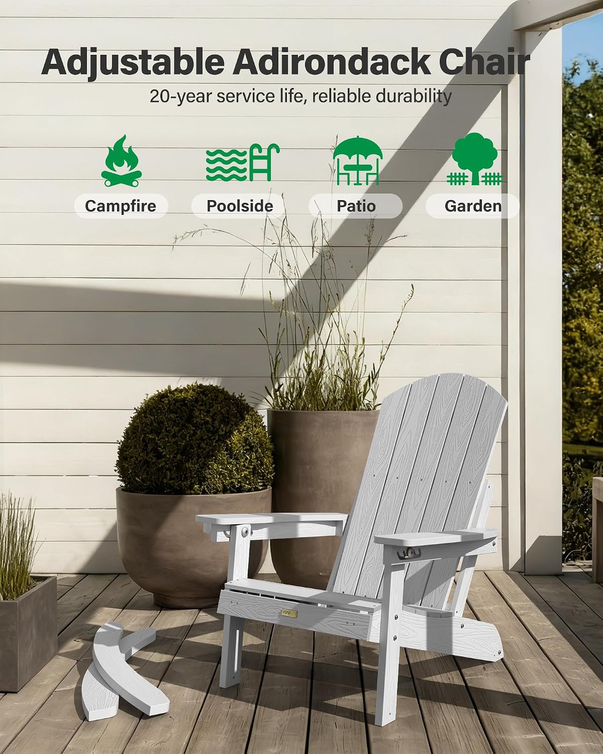 YEFU Adirondack Rocking Chairs, with Footrest, 5-Level Adjustable Backrest