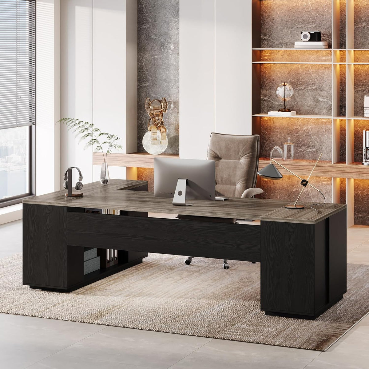 Tribesigns 85.8-Inch L-Shaped Executive Desk, Extra Large Home Office Desk