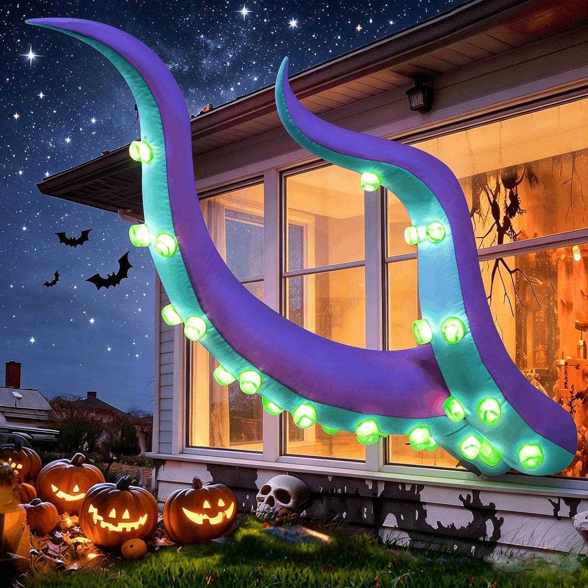 7 FT Halloween Inflatable Octopus Tentacles Outdoor Decorations, Blow up Purp...