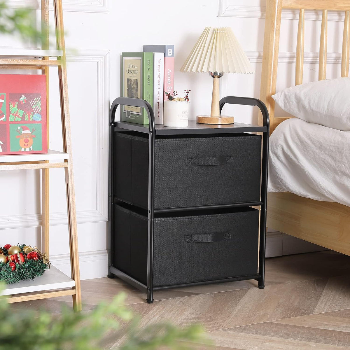MAX Houser 2 Drawer Wide Fabric Dresser Storage Organizer Unit, Black