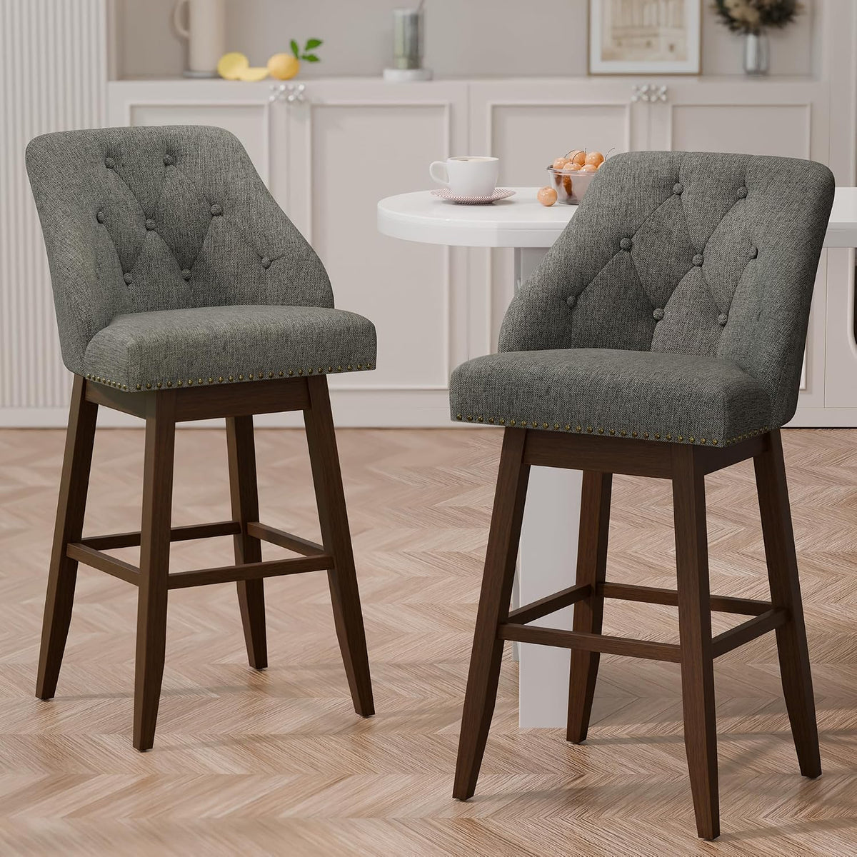 30" Bar Height Swivel Bar Stools Set of 4, Grey