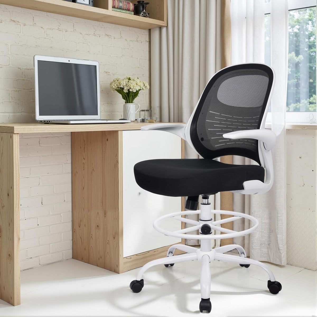 HYLONE Tall Drafting Chair Standing Desk Chair with Flip-Up Armrests, Adjusta...