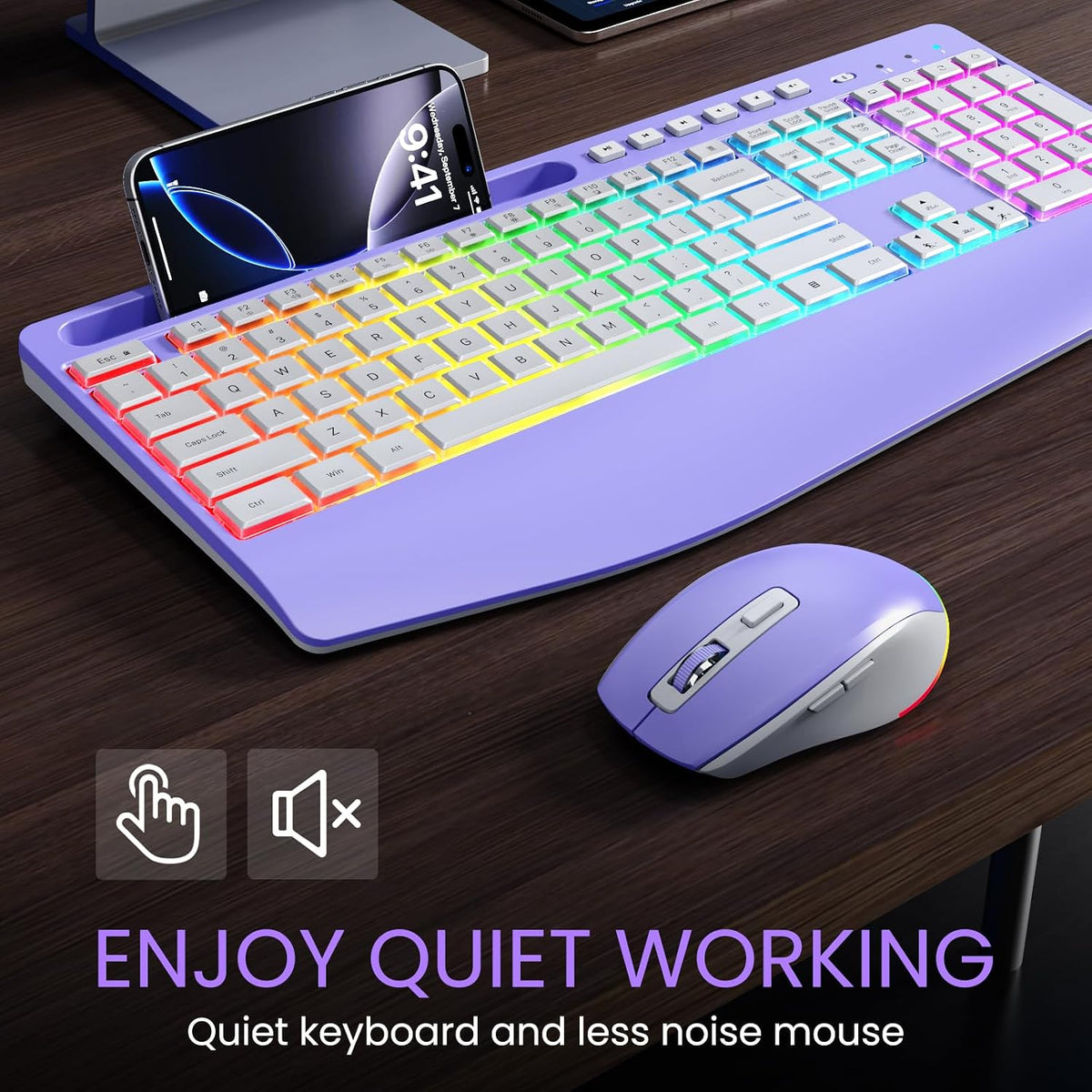 Wireless Keyboard and Mouse Combo- VEILZOR 2.4G Rechargeable Keyboard with Ph...