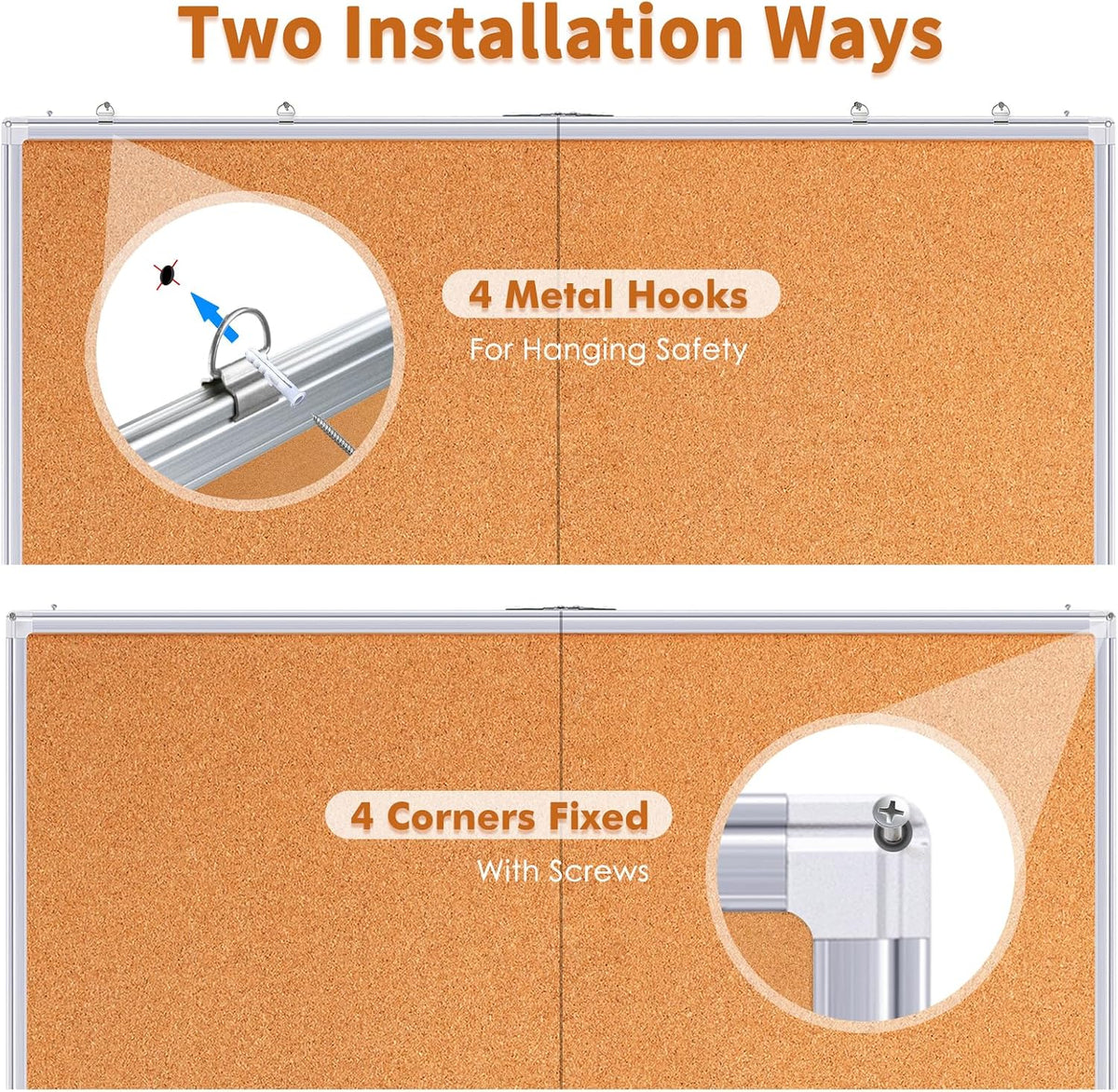 Maxtek Cork Board 96 x 48 in, Large Bulletin Board for Wall Aluminum Framed