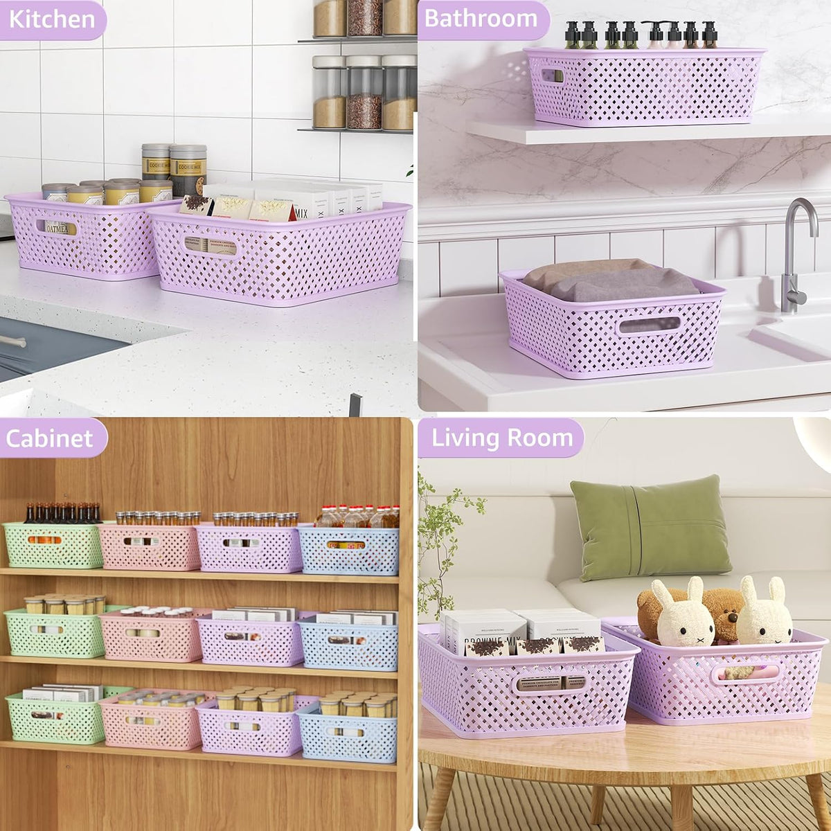 MaxGear 3 Pack Plastic Storage Baskets, Large, Purple