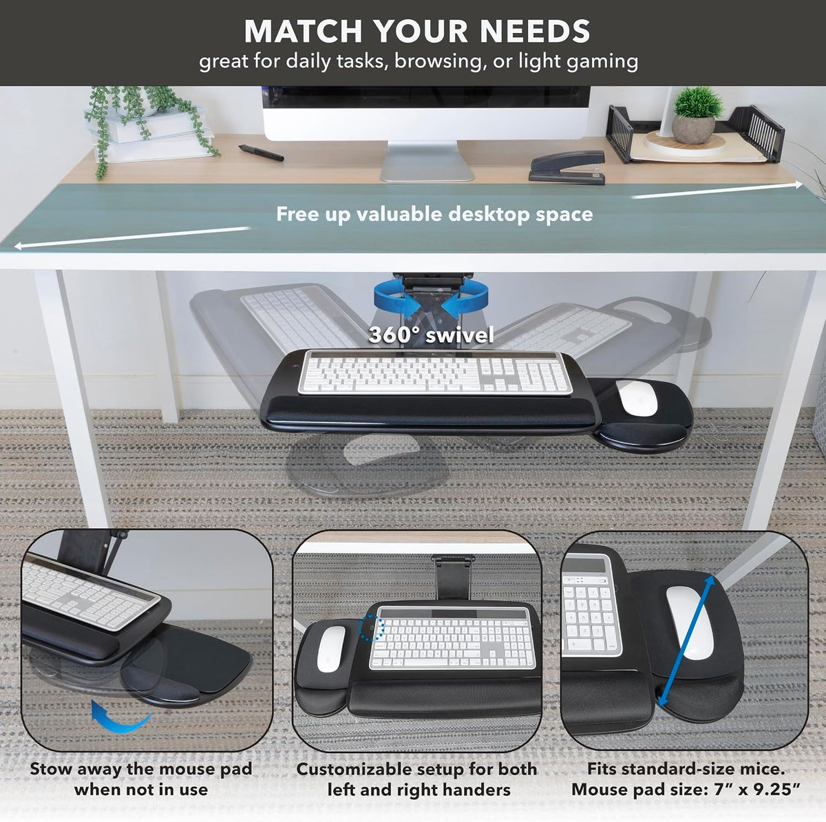 Mount-It! Under Desk Keyboard Tray with Wrist Rest, 15in Slide-Out, Black