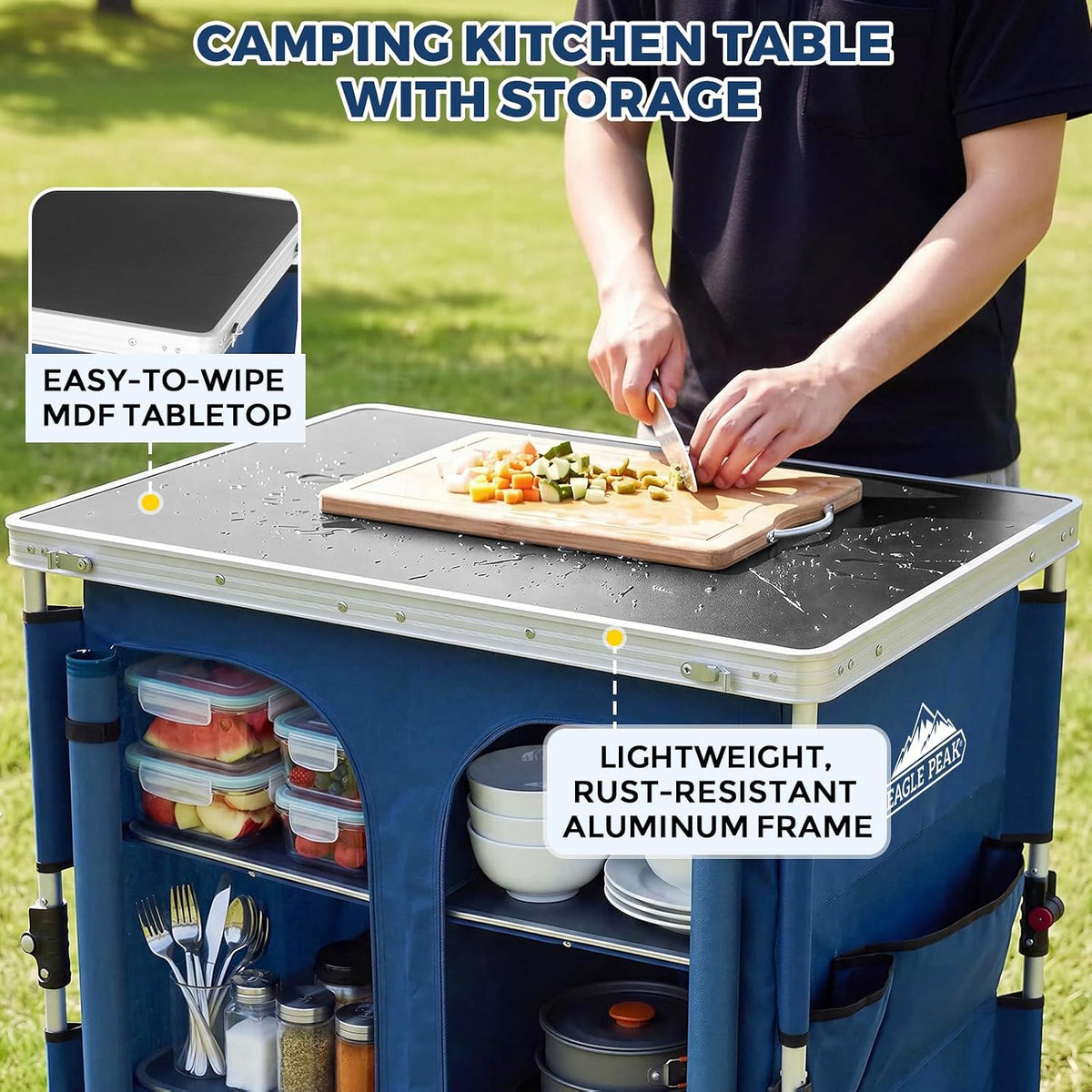 EAGLE PEAK Double Folding Camping Table with Storage Organizer and Side Pocke...