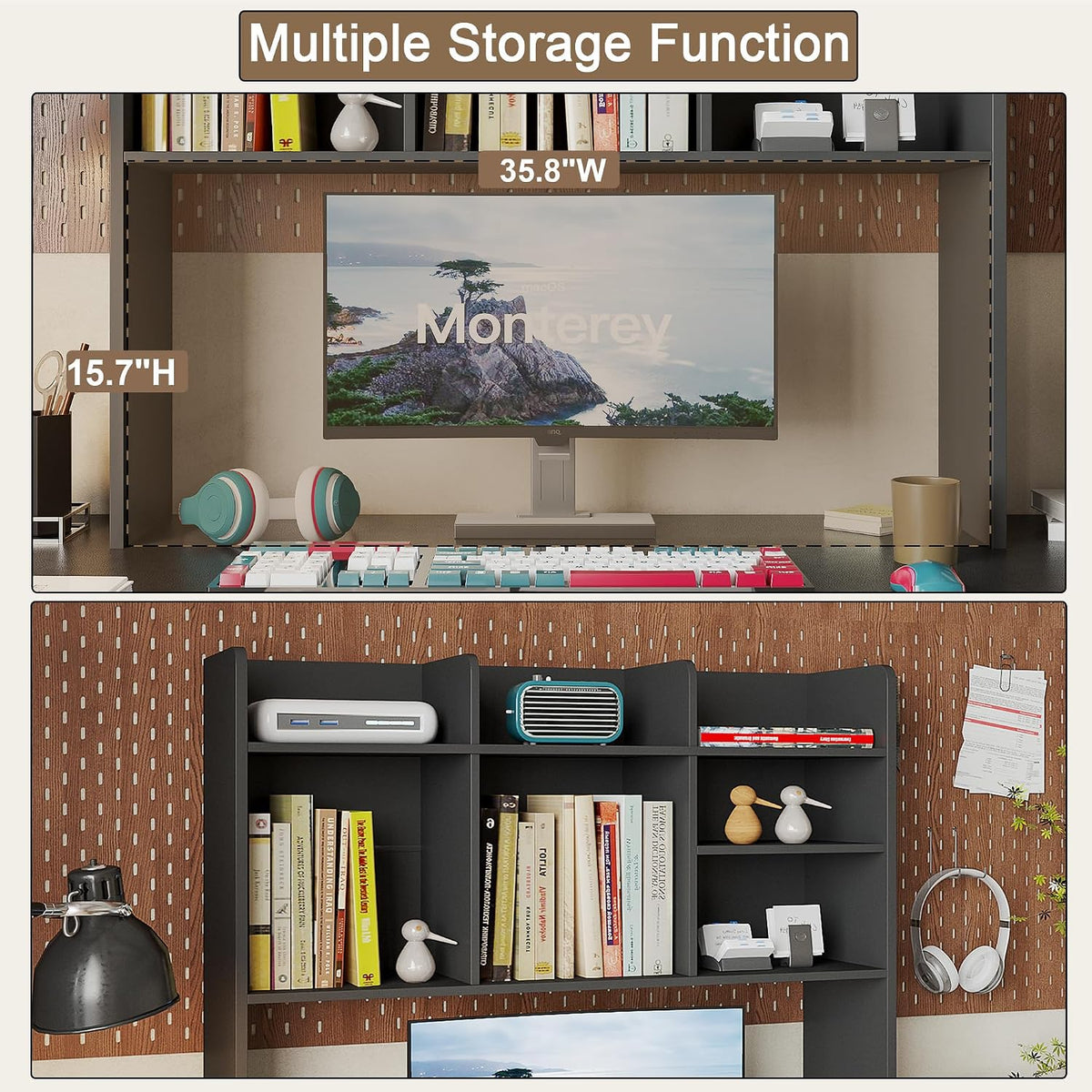 ChooChoo Desk Hutch Dorm, Desktop Bookshelf with 7 Shelves