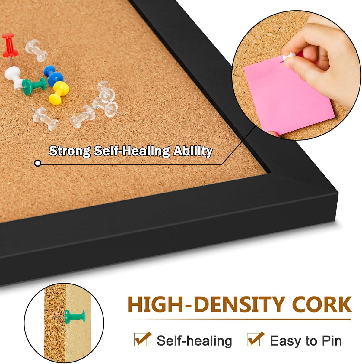 DOLLAR BOSS Cork Board for Wall 36"x24", Black Wood Framed Bulletin...