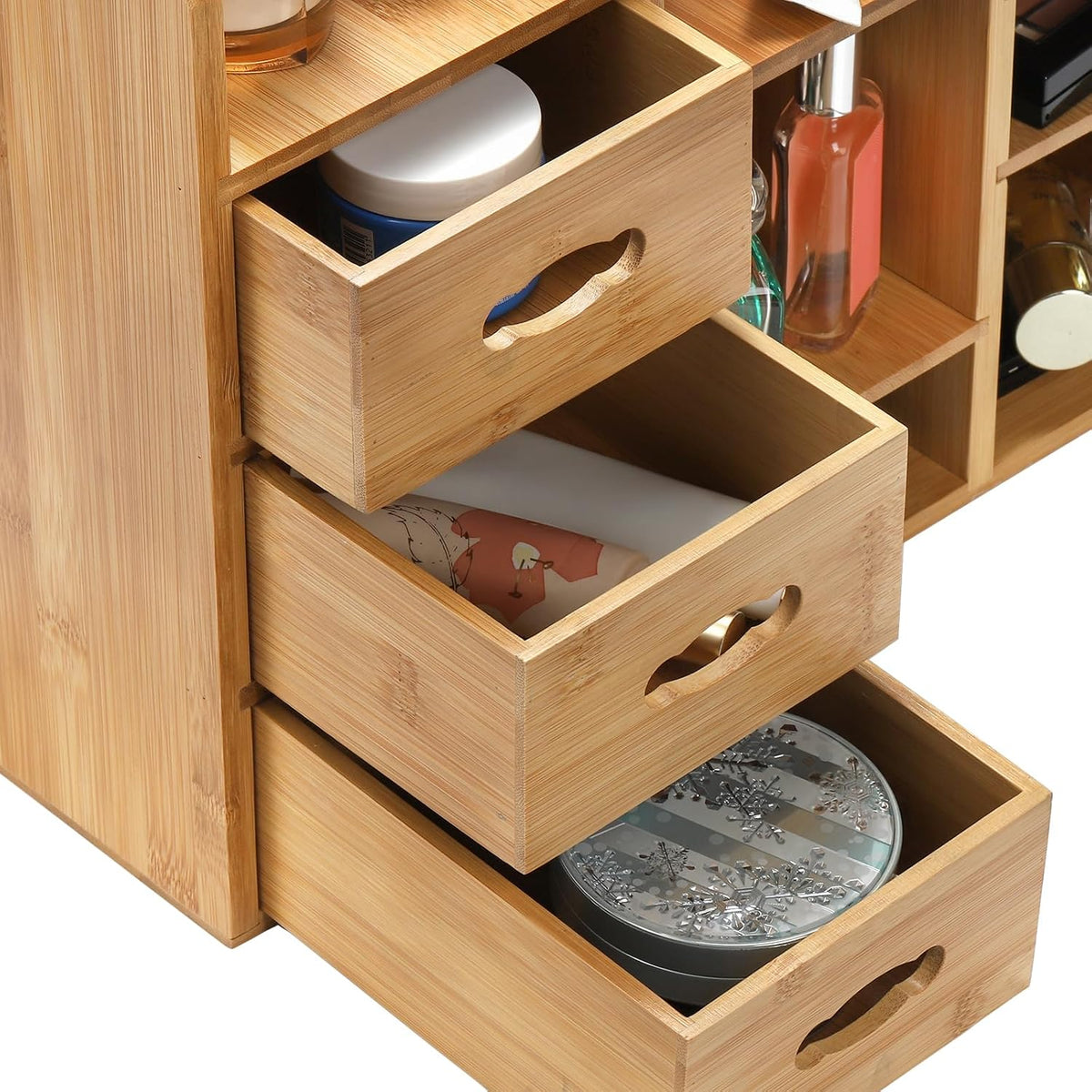 Coloch Bamboo Makeup Organizer with Drawers, Large Cosmetics Storage Shelf fo...