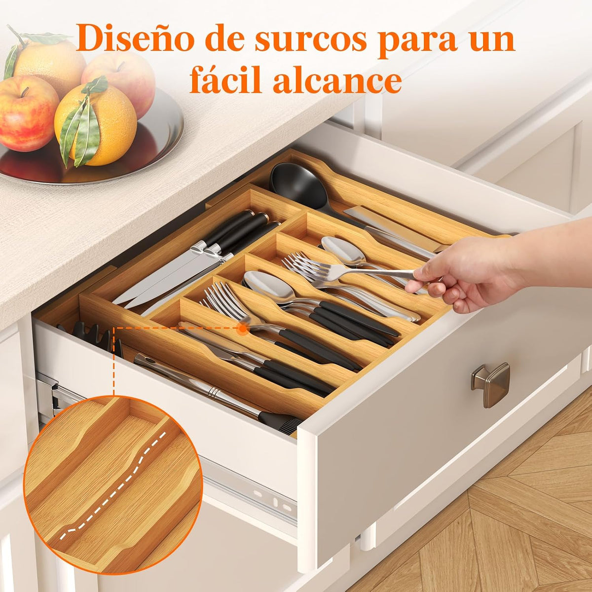 Lifewit Silverware Drawer Organizer, Wooden Utensil Tray for Kitchen
