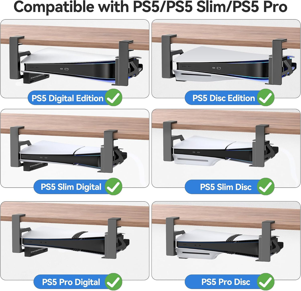 Kosker No-Drill PS5/Slim/Pro Under Desk Mount, Metal Under Desk PS 5 Mount fo...