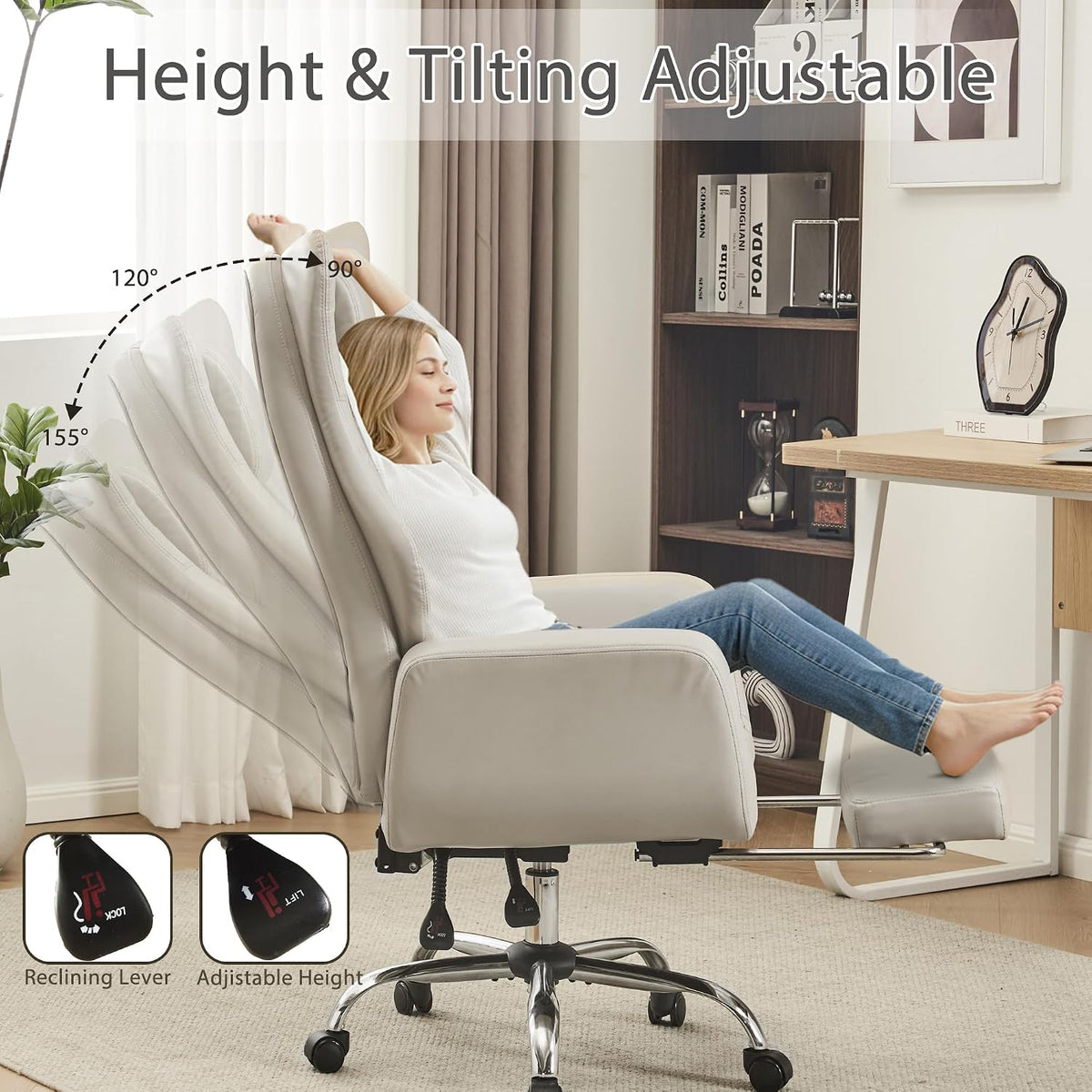 JOMEED Cross Legged Office Chair with Footrest,Flip Armrest,Beige