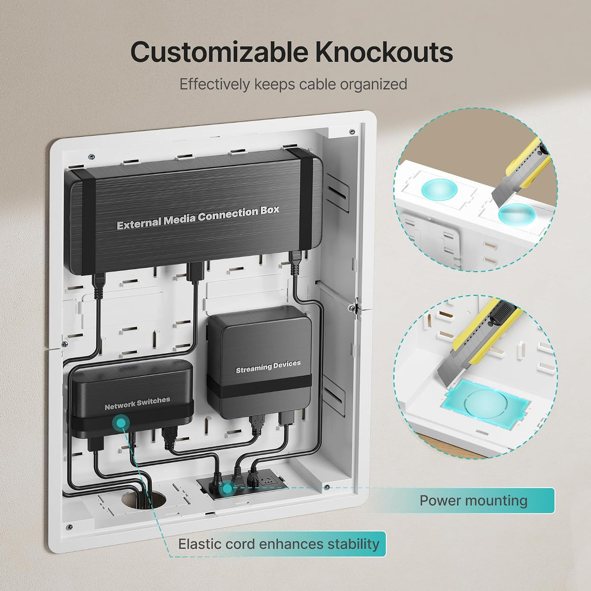 17" in-Wall Media Box Recessed Outlet Cable Management Kit