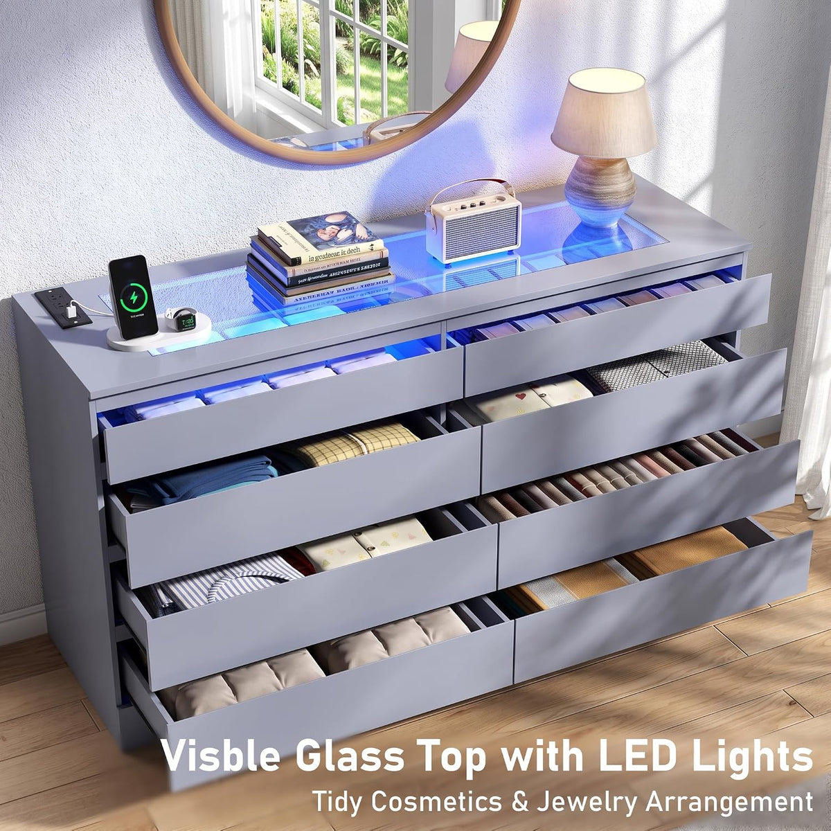 Gyfimioe 8 Drawer Dresser with Power Outlet, White Dresser for Bedroom Chest ...
