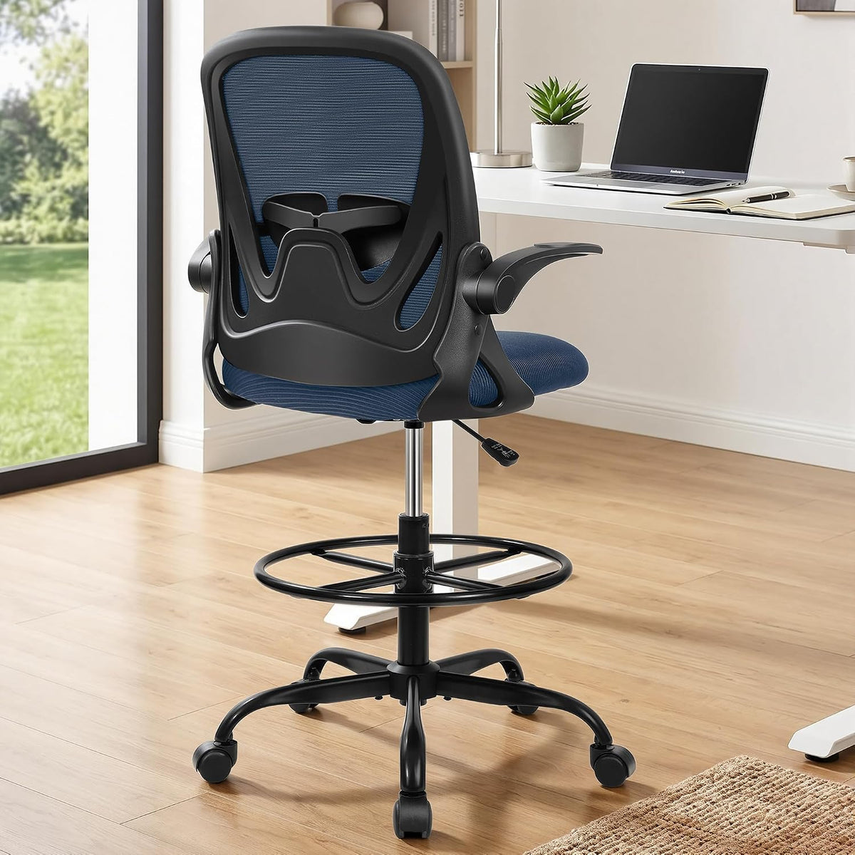 Primy Drafting Chair Tall Office Chair with Flip-up Armrests Executive Ergono...