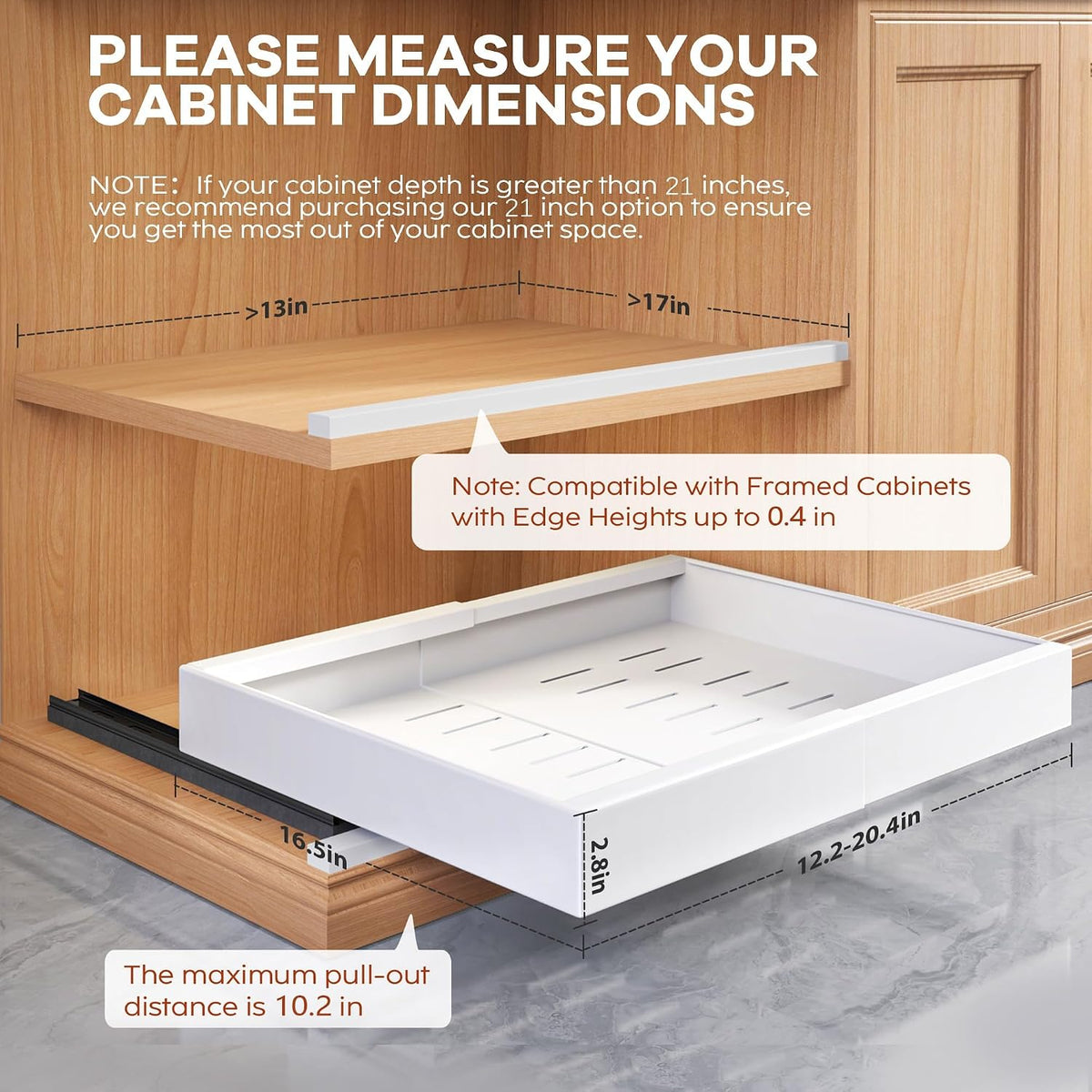 Seinloes 1 Pack Expandable Pull Out Cabinet Organizer 21" Deep with Rais...
