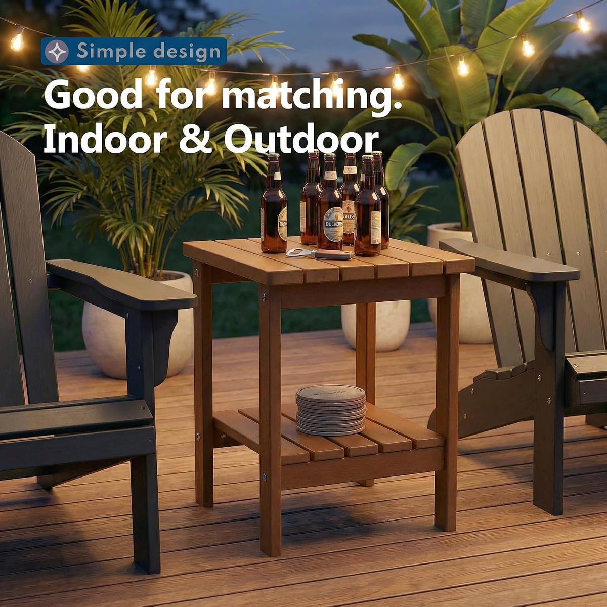 PASAMIC Outdoor Side Table, 2-Tier Storage Patio Side Table, HDPE Adirondack ...