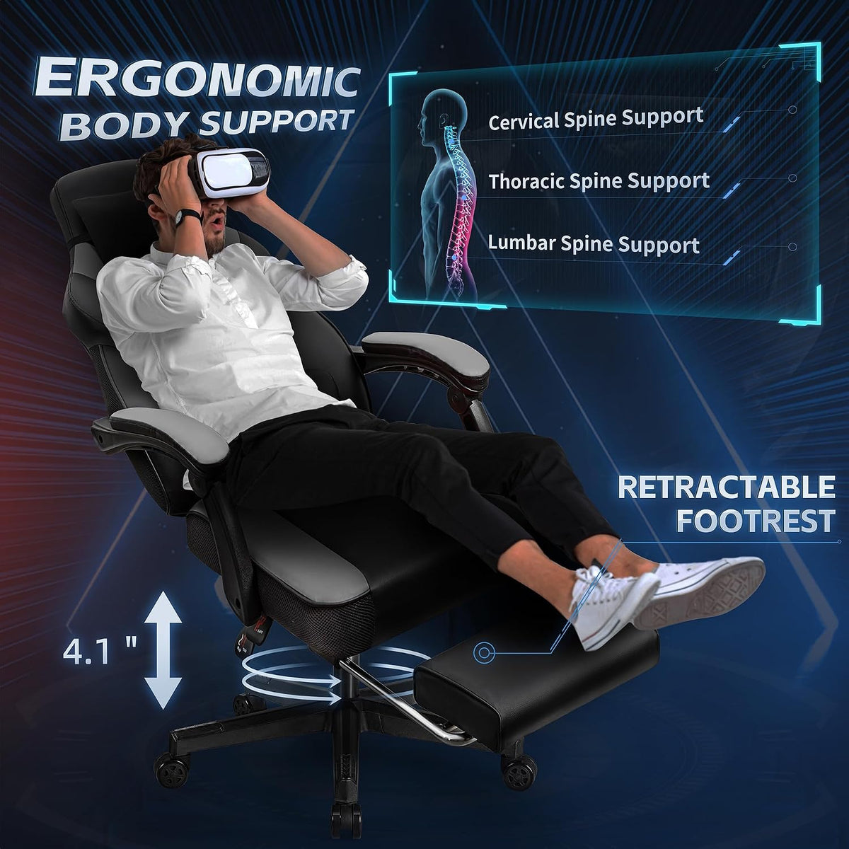 DL-win Gaming Chairs for Adults, Computer Chair with Footrest and High Back, ...